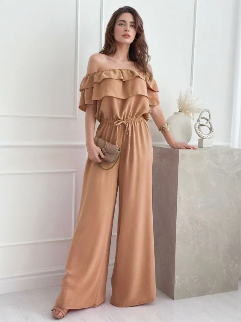 Ruffled Off-Shoulder Wide Leg Jumpsuit - Image 2