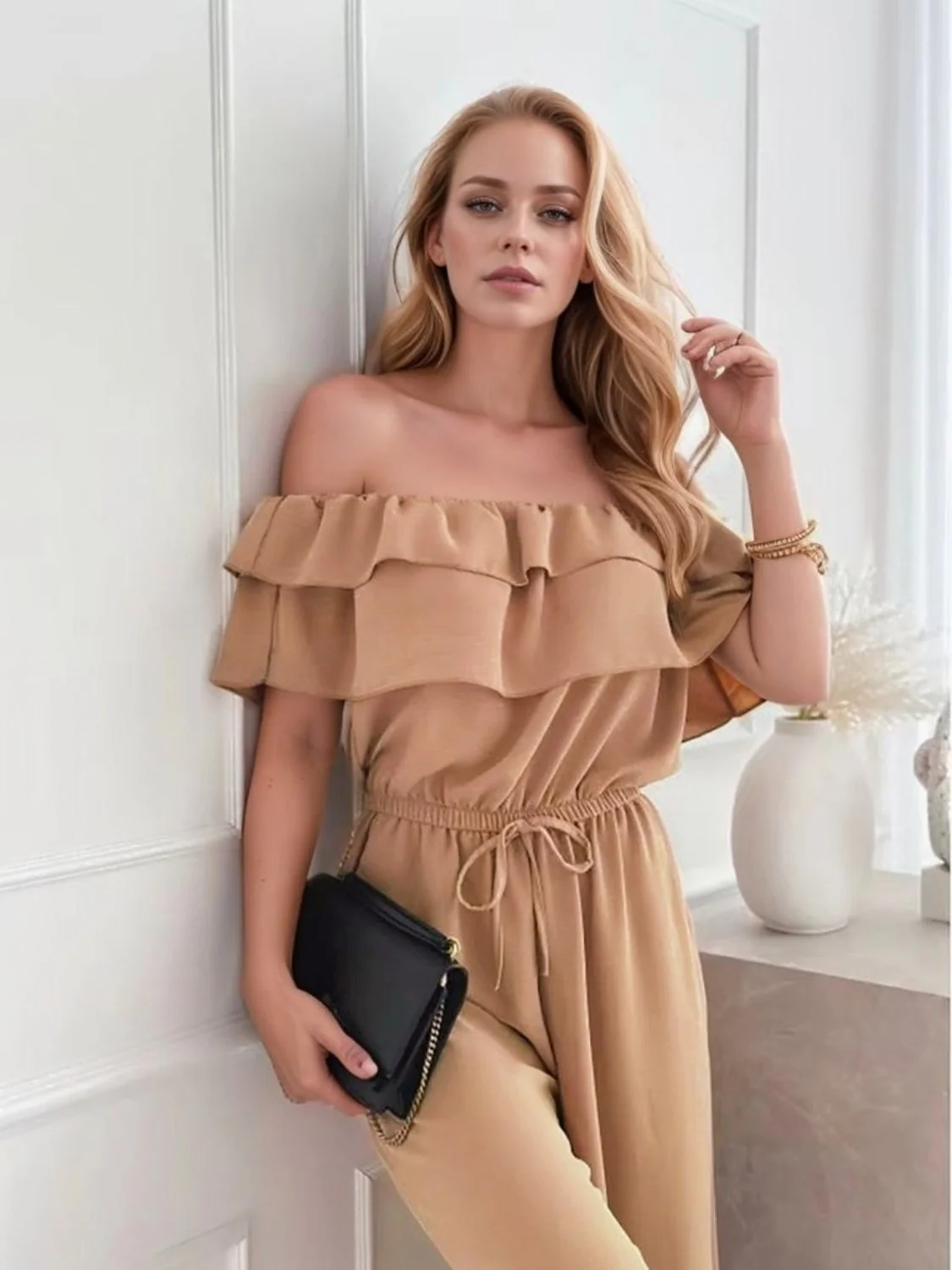 Ruffled Off-Shoulder Wide Leg Jumpsuit - Image 3
