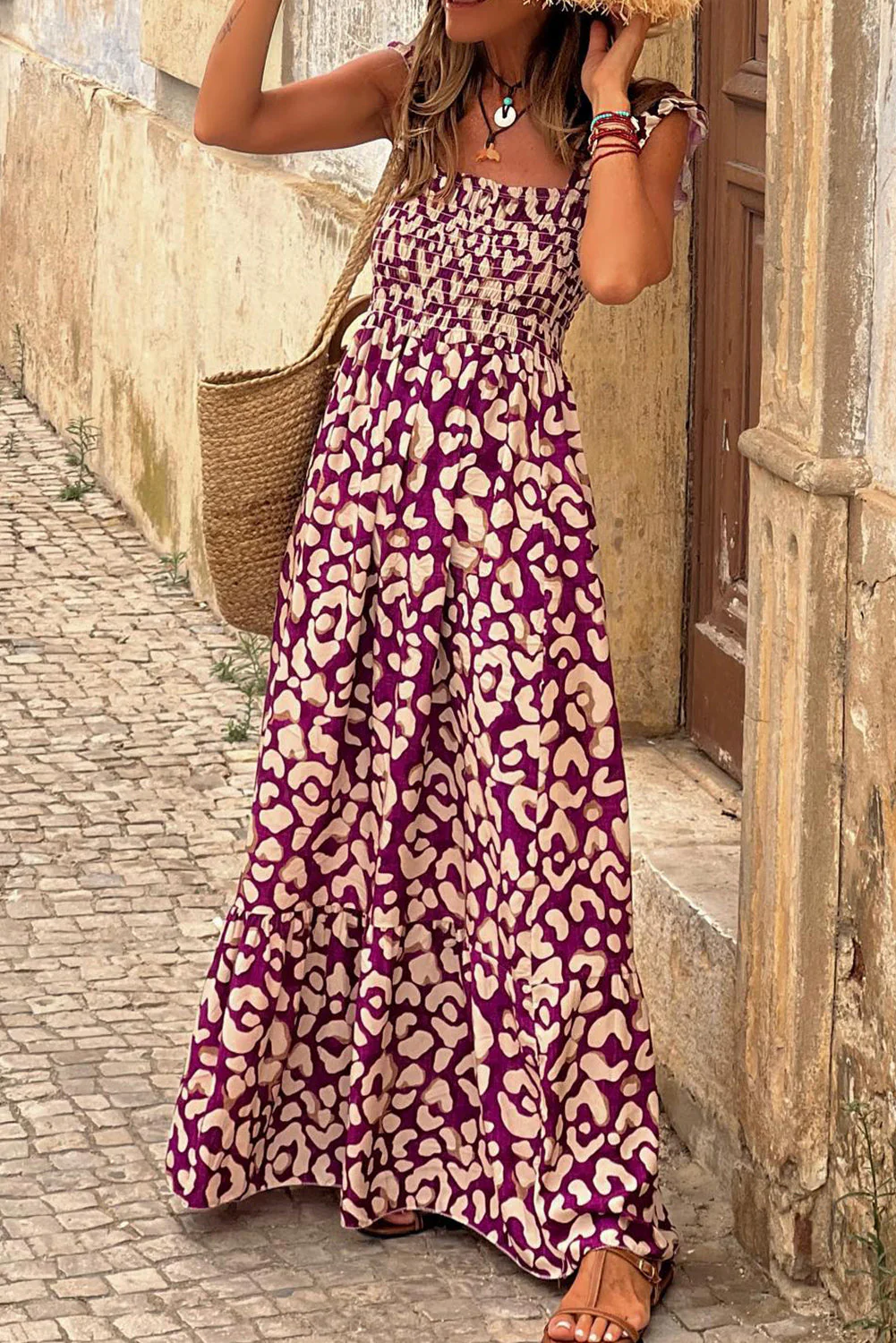 Ruffled Printed Wide Strap Dress - Image 6
