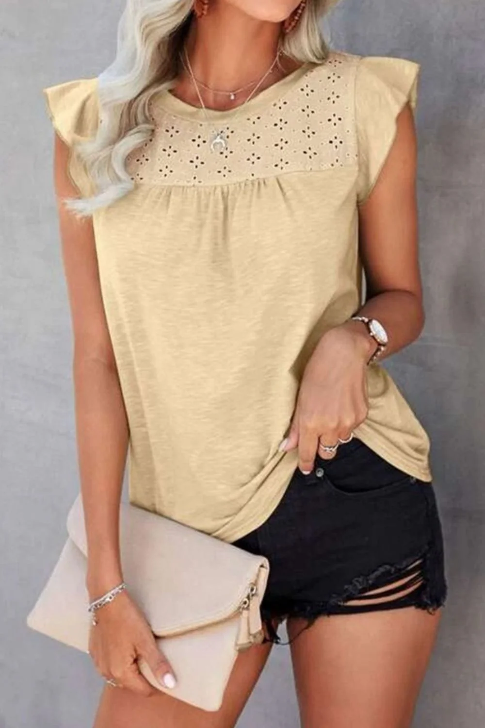 Ruffled Round Neck Cap Sleeve T-Shirt - Image 11