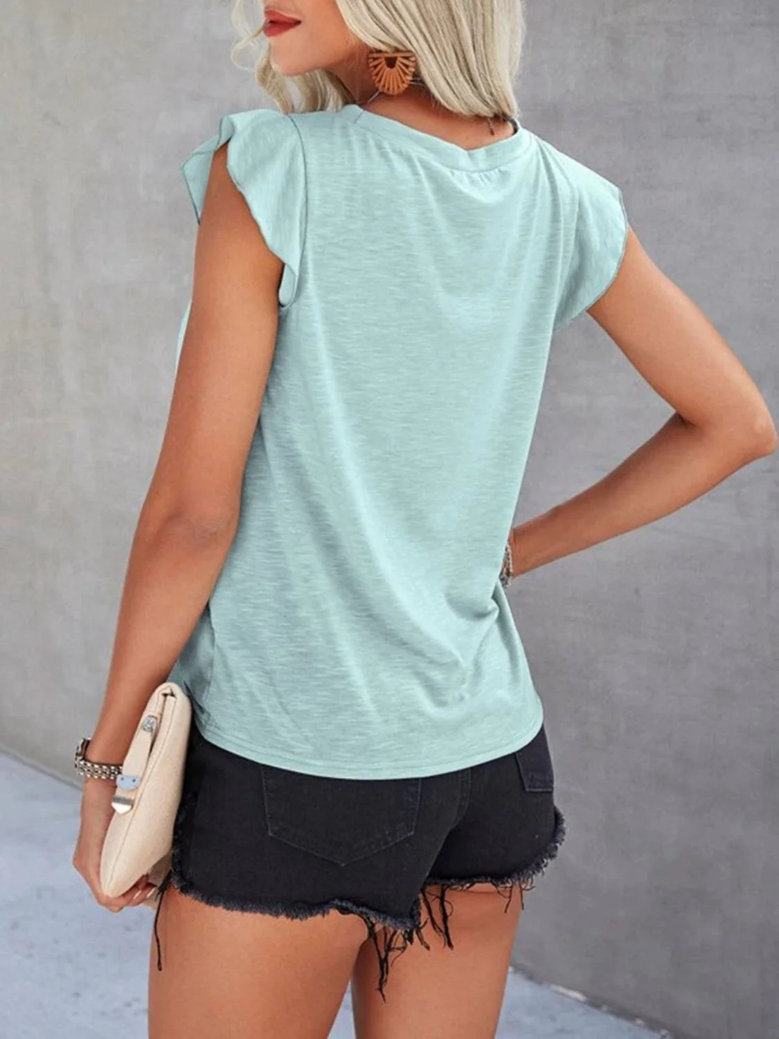 Ruffled Round Neck Cap Sleeve T-Shirt - Image 14