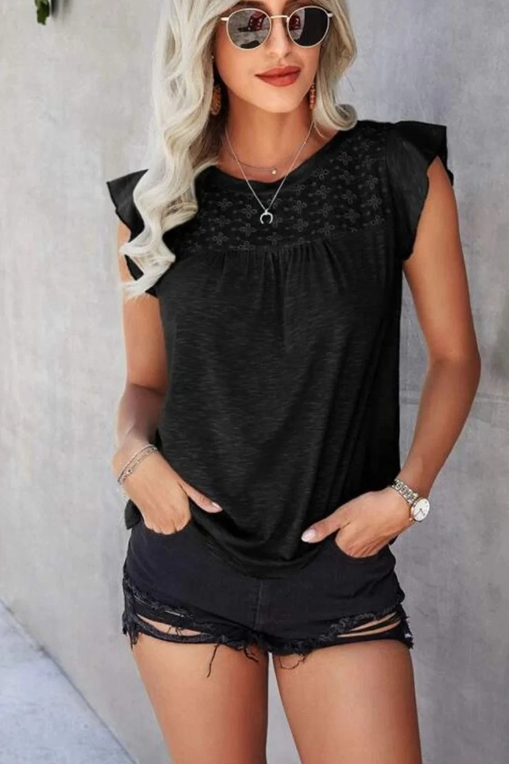 Ruffled Round Neck Cap Sleeve T-Shirt - Image 7