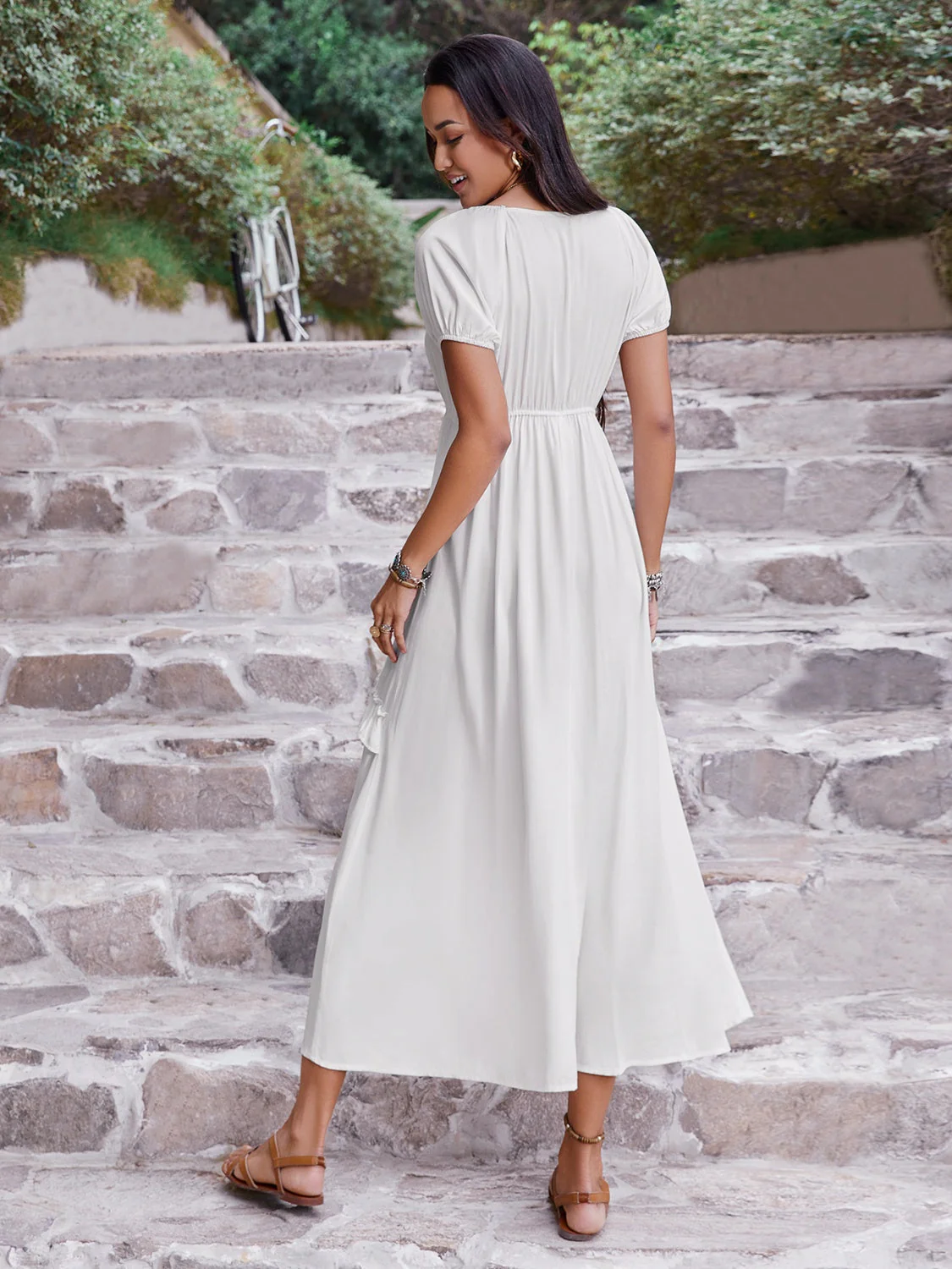 Ruffled Square Neck Short Sleeve Dress - Image 2