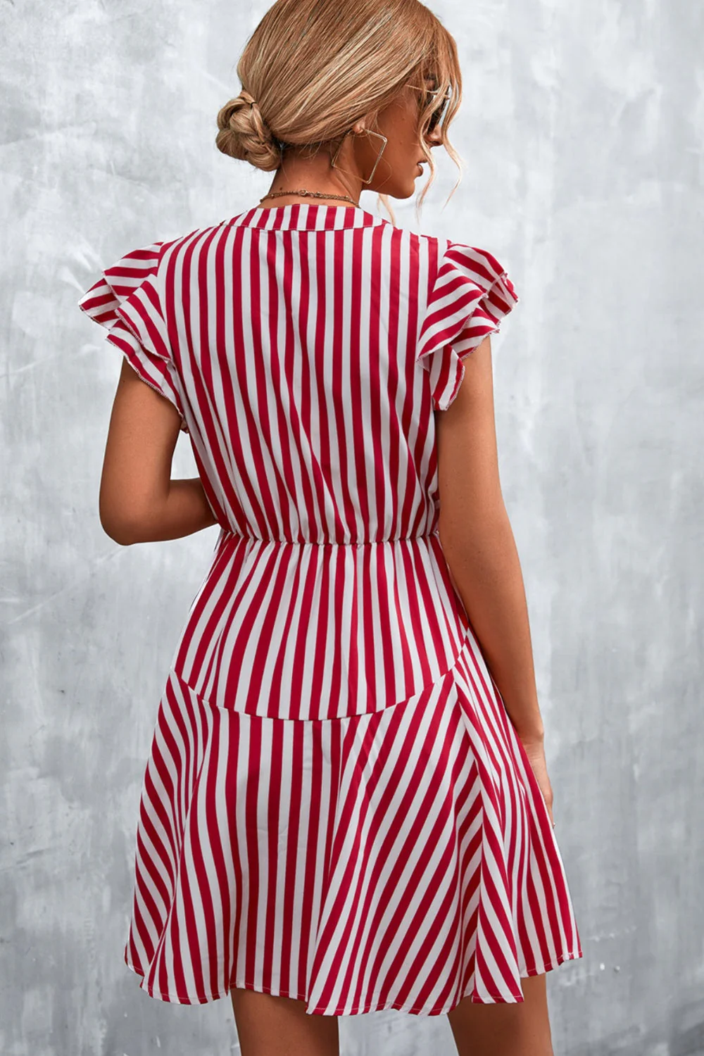 Ruffled Striped Cap Sleeve Mini Dress - Image 2