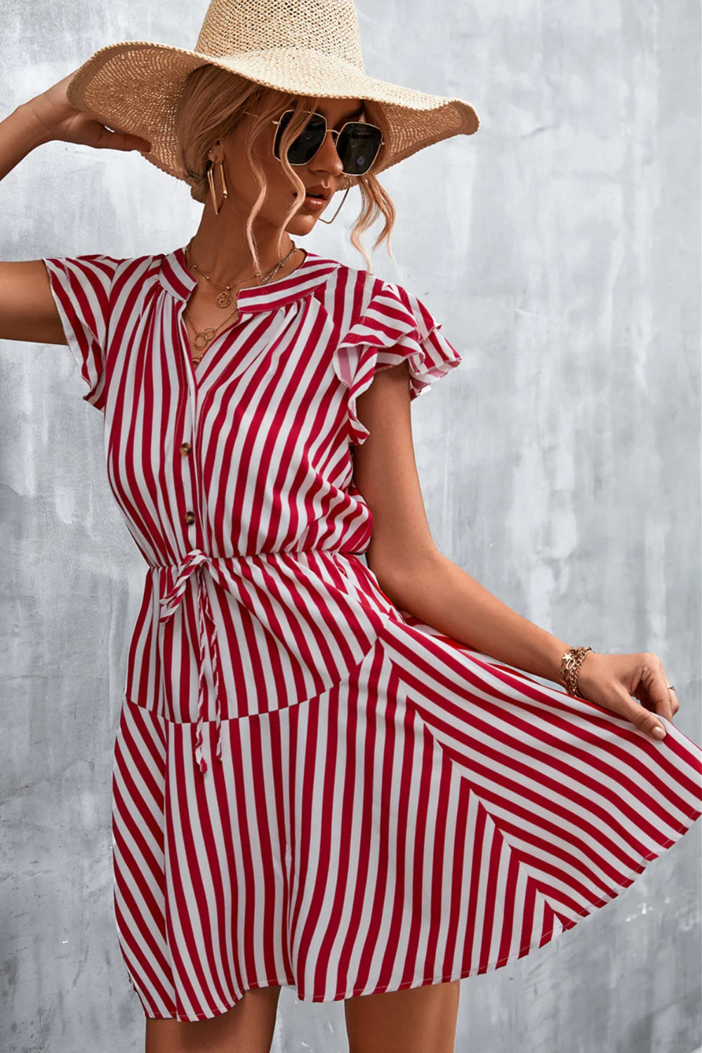 Ruffled Striped Cap Sleeve Mini Dress - Image 3