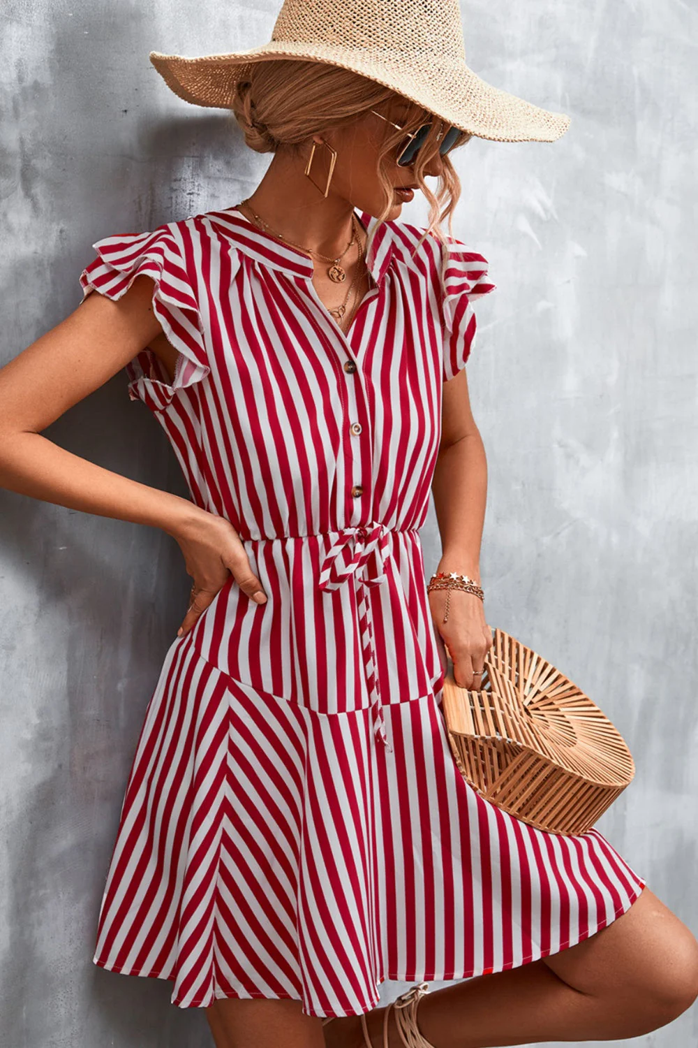 Ruffled Striped Cap Sleeve Mini Dress - Image 4