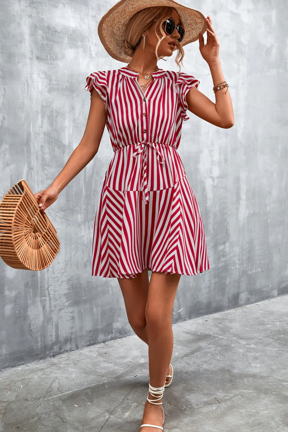 Ruffled Striped Cap Sleeve Mini Dress - Image 5