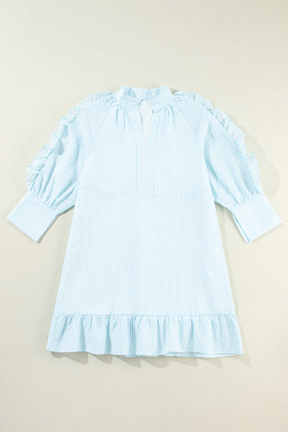 Ruffled Striped Notched Mini Dress - Image 6