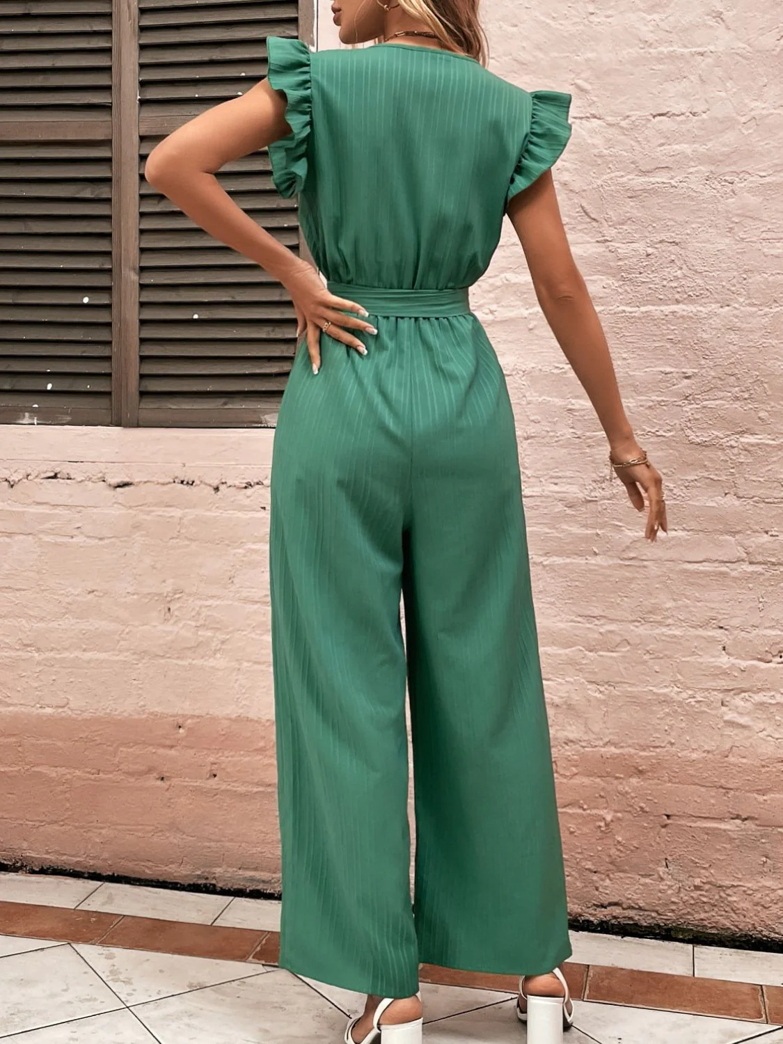Ruffled Surplice Cap Sleeve Jumpsuit - Image 2
