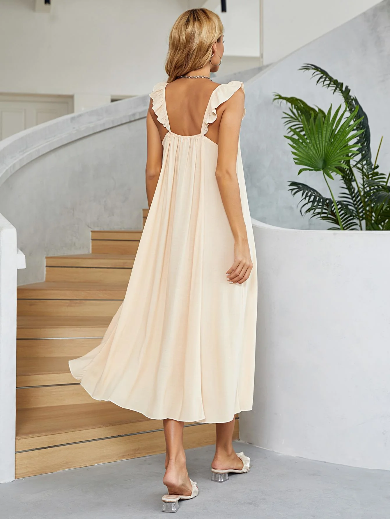 Ruffled V-Neck Midi Dress - Image 2