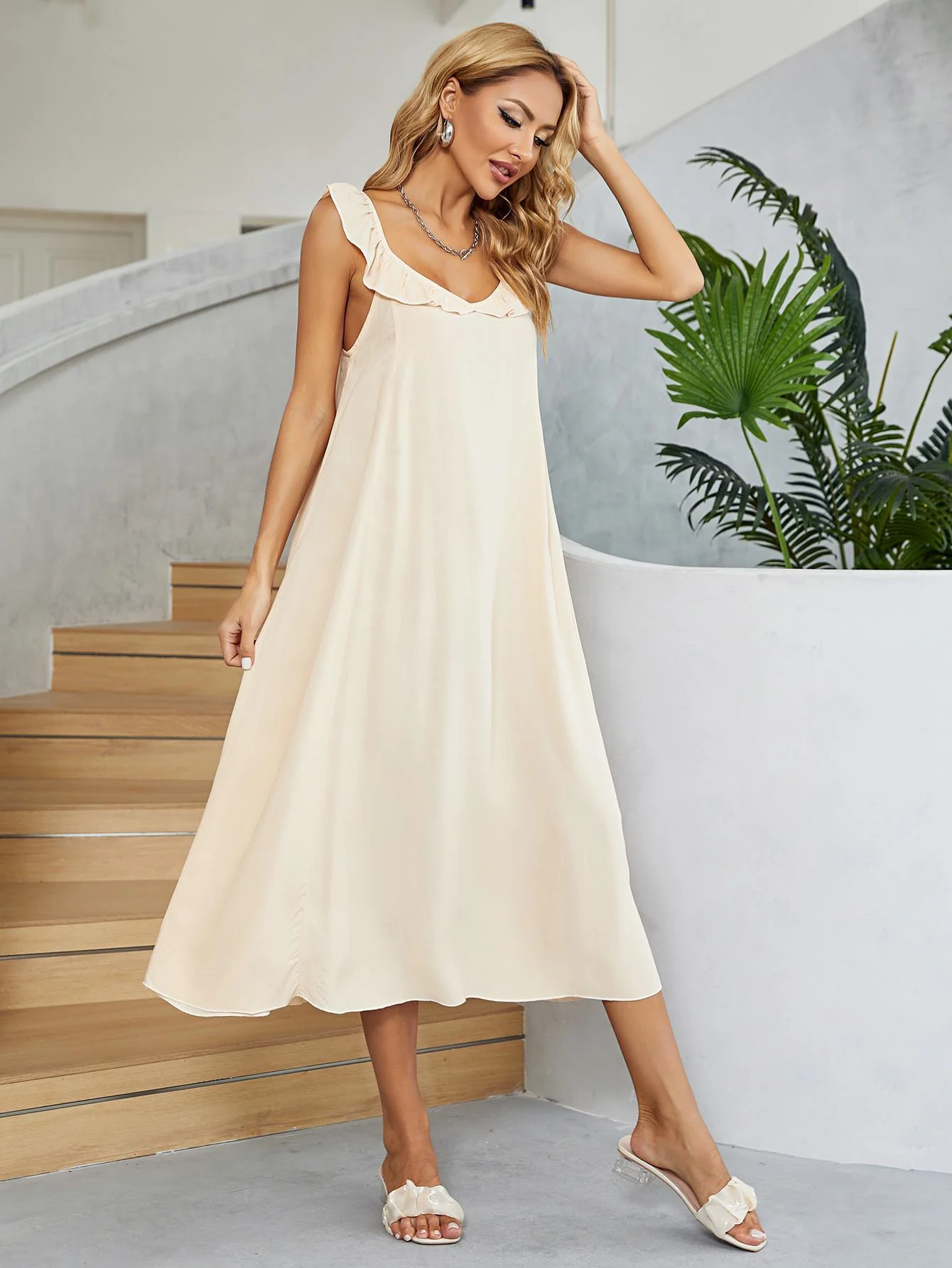 Ruffled V-Neck Midi Dress - Image 3