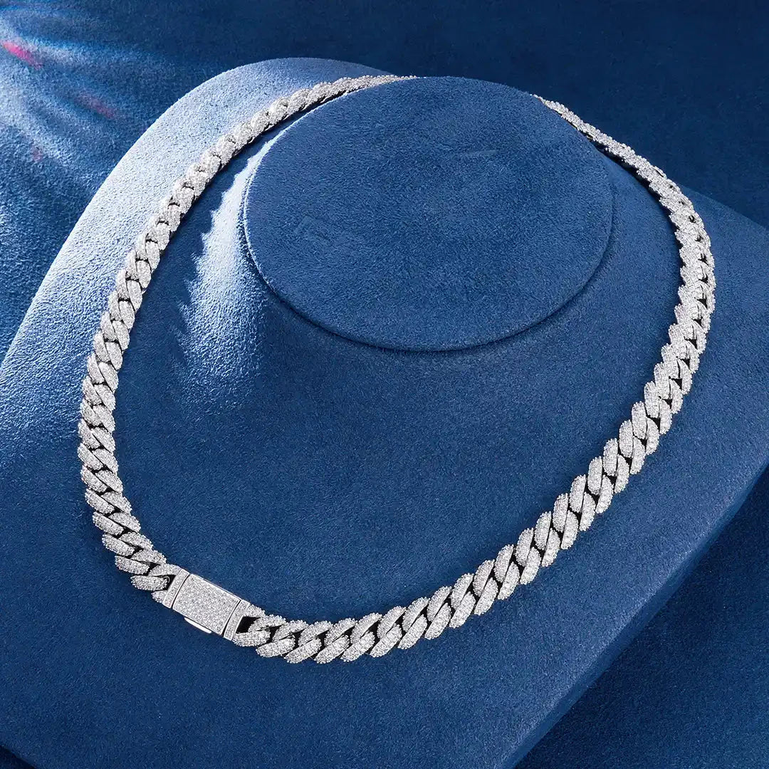 S925 Moissanite Diamond Cuban Link Chain in White Gold - 10mm by Bling Proud | Urban Jewelry Online Store - Image 3