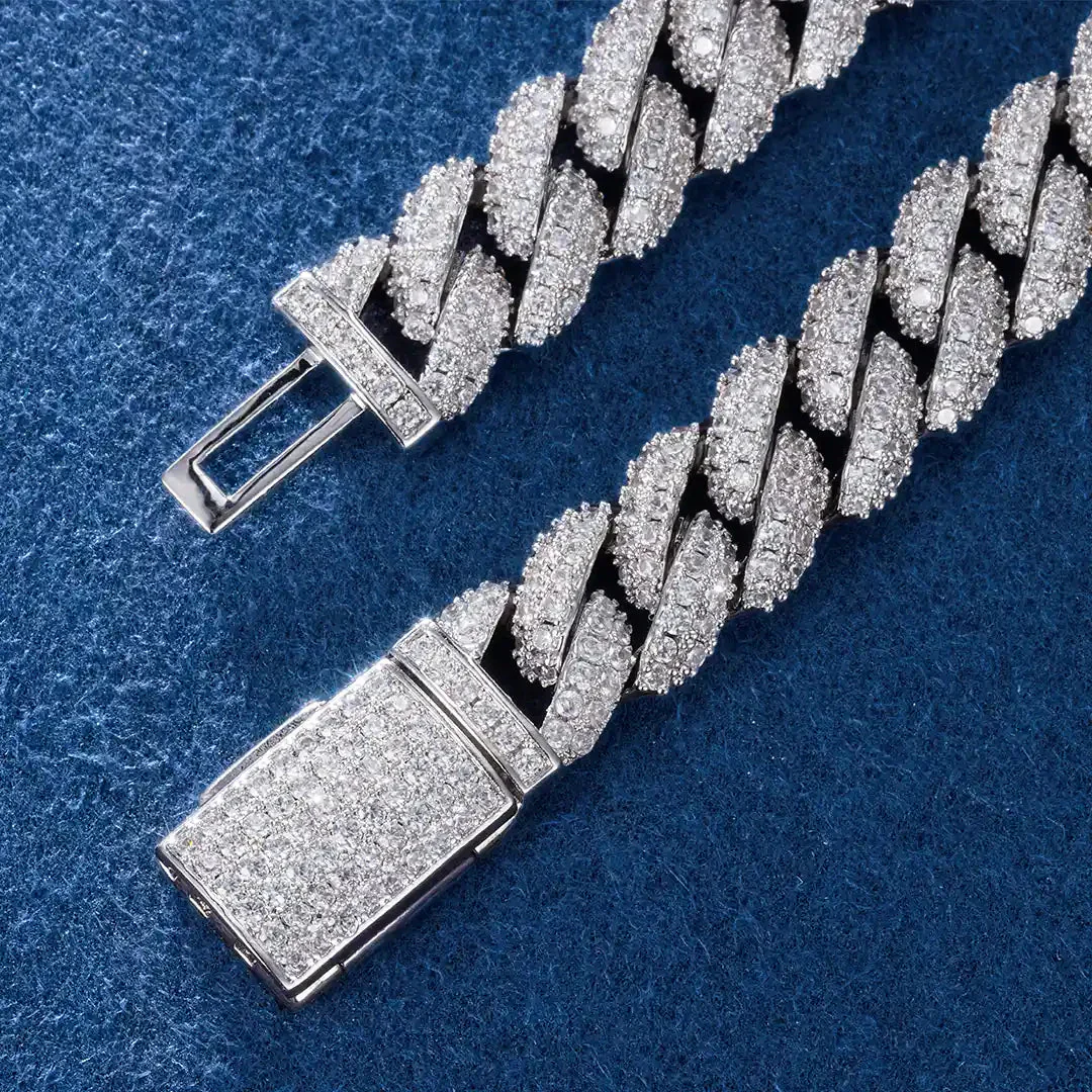 S925 Moissanite Diamond Cuban Link Chain in White Gold - 10mm by Bling Proud | Urban Jewelry Online Store - Image 7