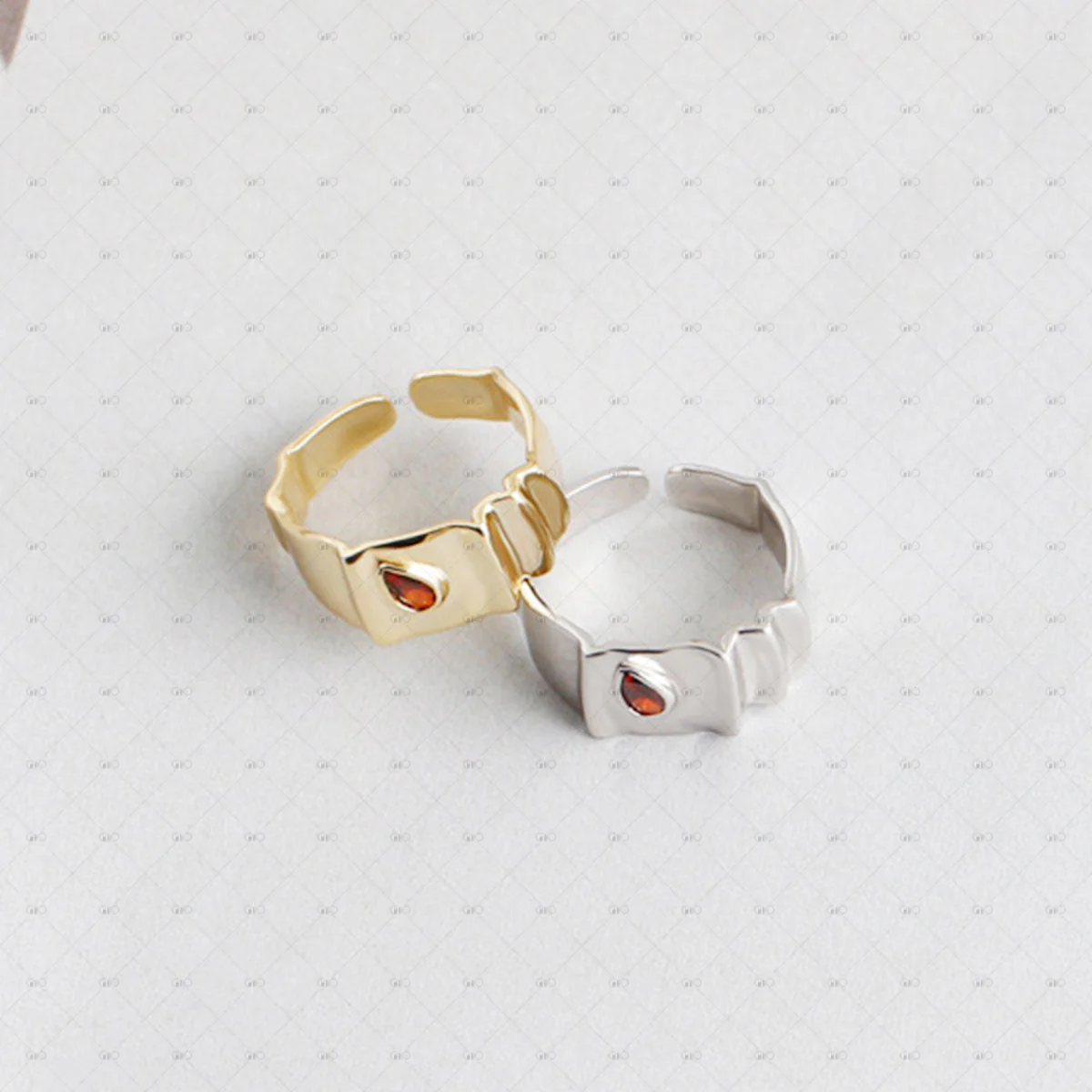 S925 Silver Drop Red Zircon Irregular Geometric Ring by Gioiellin - Image 2
