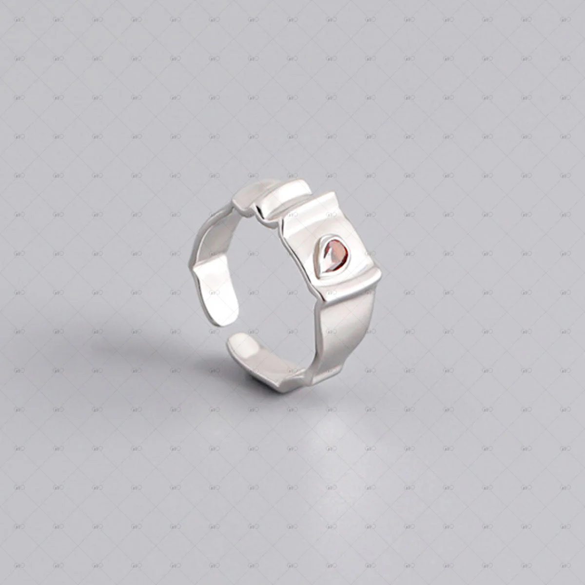 S925 Silver Drop Red Zircon Irregular Geometric Ring by Gioiellin - Image 4