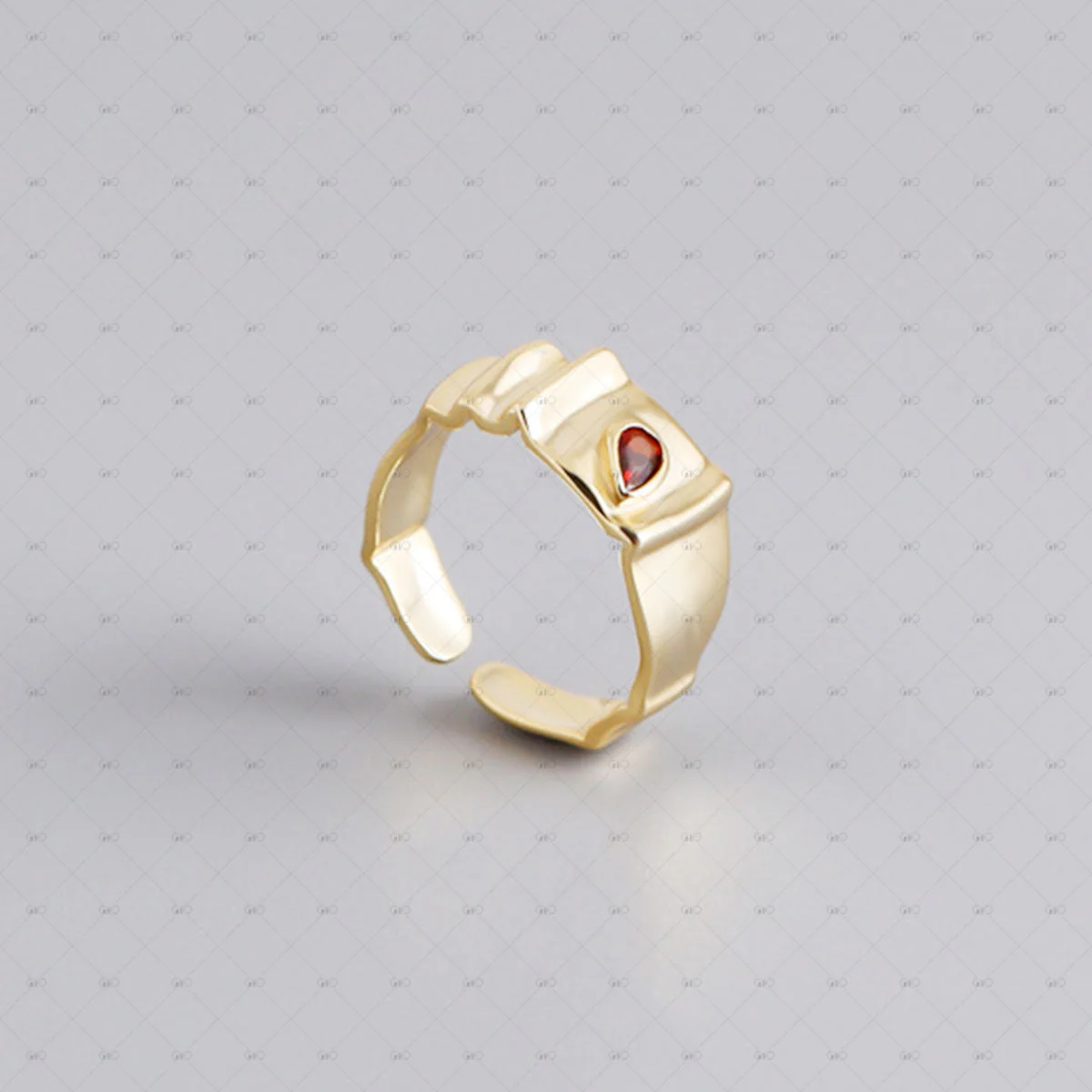 S925 Silver Drop Red Zircon Irregular Geometric Ring by Gioiellin - Image 5