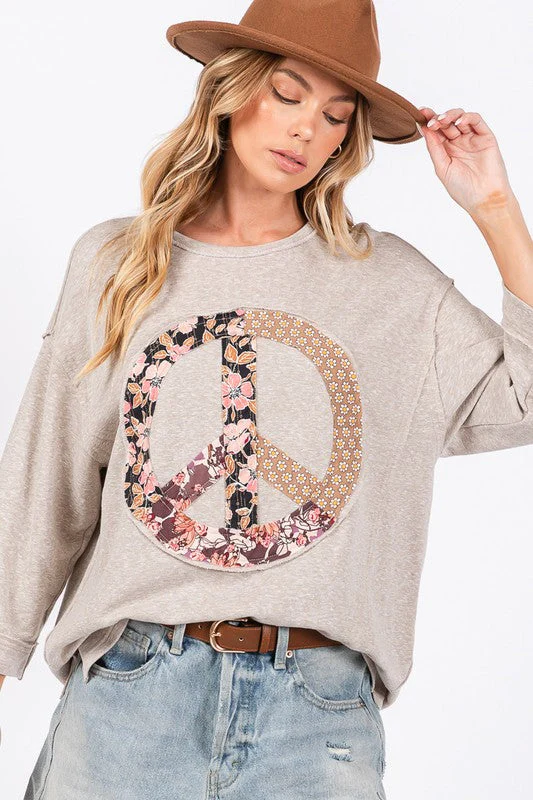 SAGE + FIG Floral Peace Patch Round Neck Top - Image 3