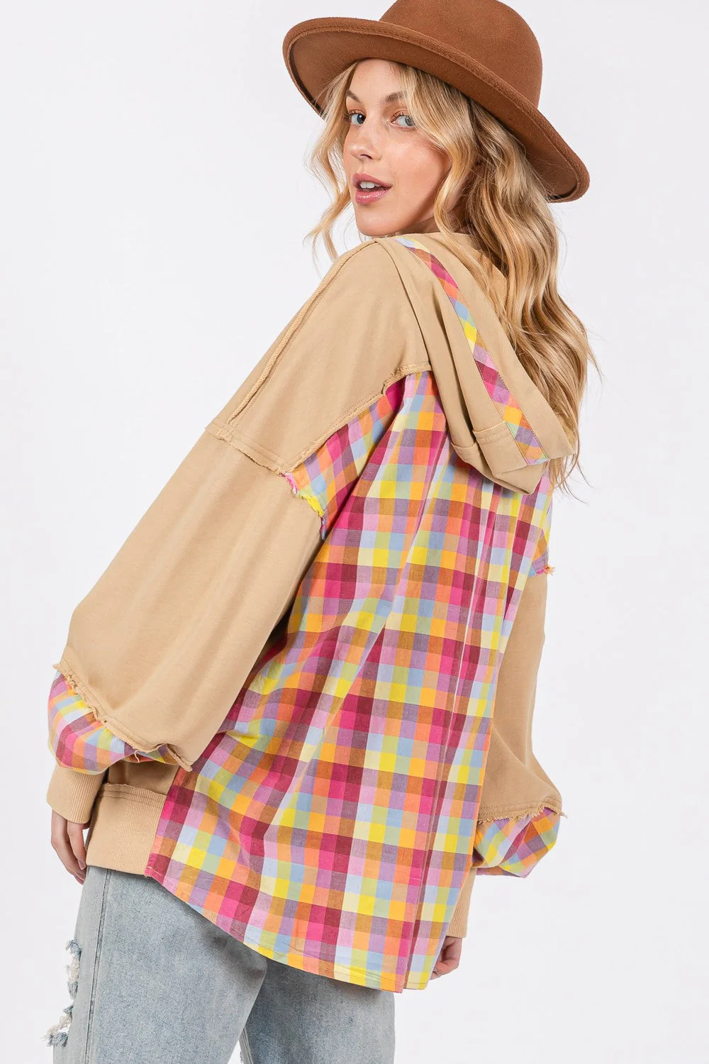 SAGE + FIG Full Size Plaid Print Washed Hoodie - Image 2