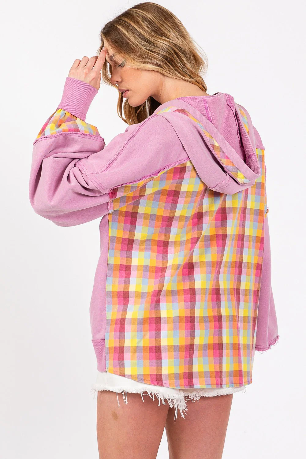 SAGE + FIG Full Size Plaid Print Washed Hoodie - Image 2