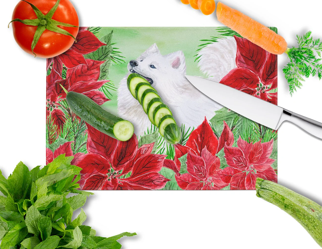 Samoyed Poinsettas Glass Cutting Board Large CK1339LCB by Caroline's Treasures - Image 2