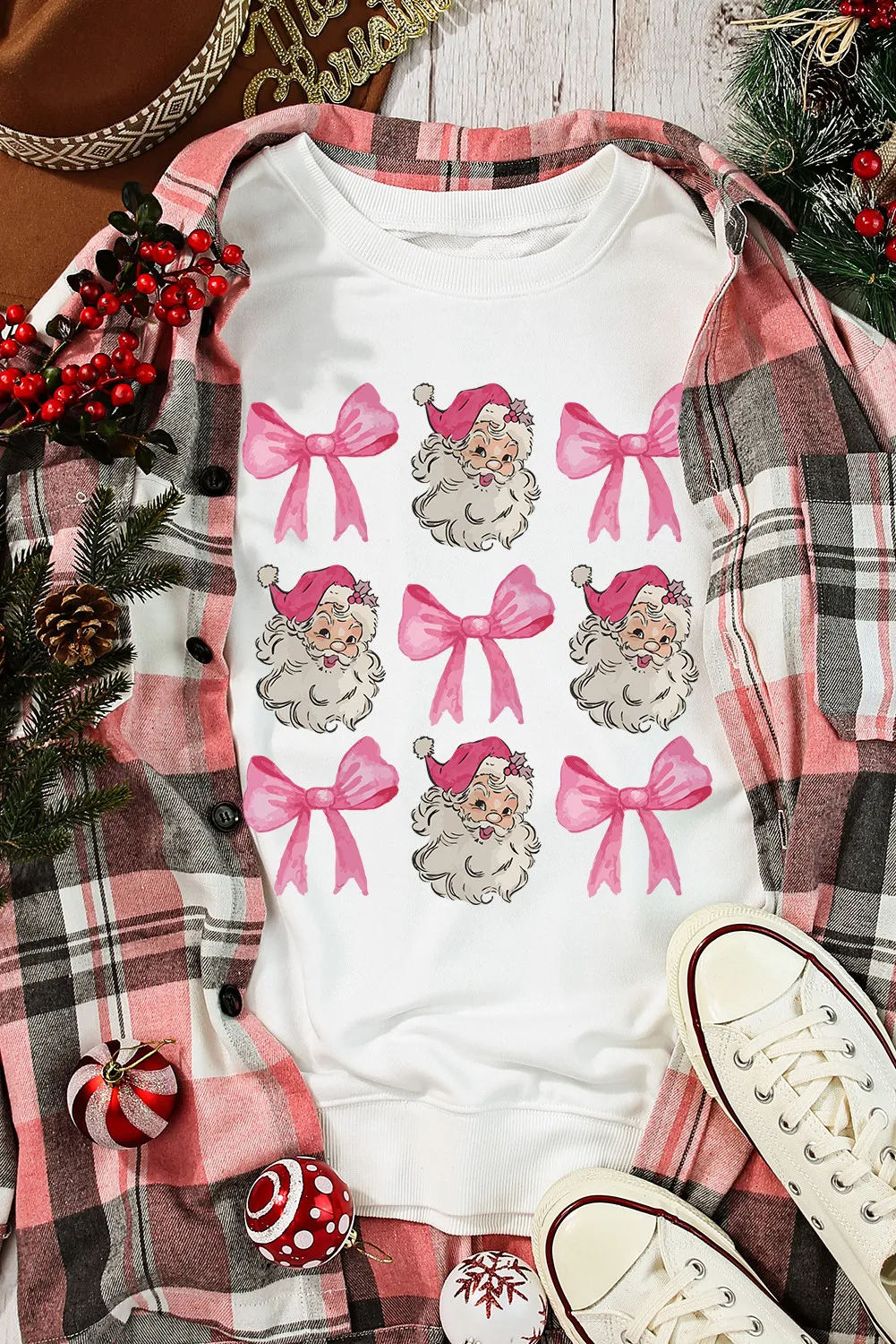 Santa & Bow Graphic Long Sleeve Sweatshirt - Image 3