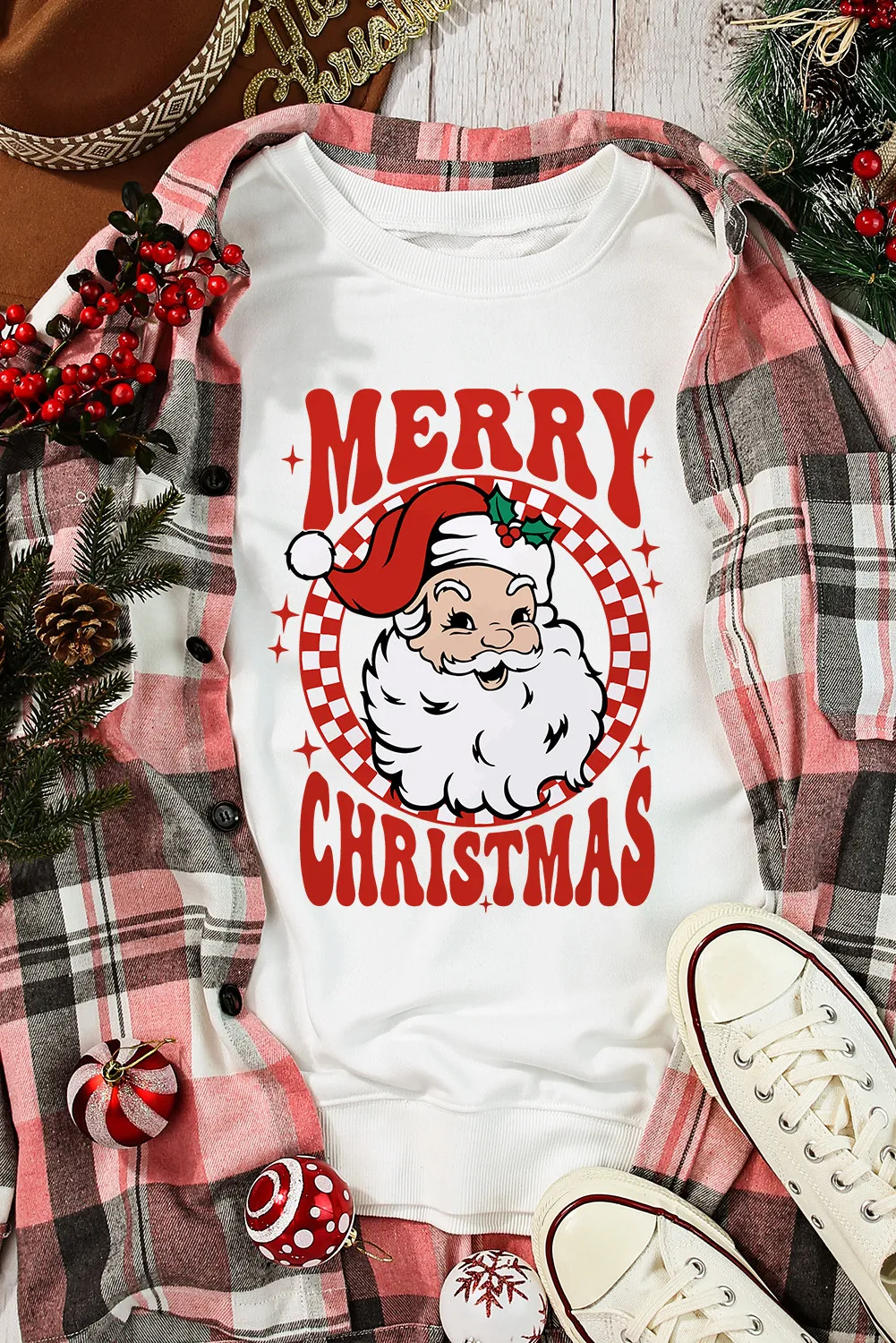 Santa Graphic Round Neck Long Sleeve Sweatshirt - Image 3