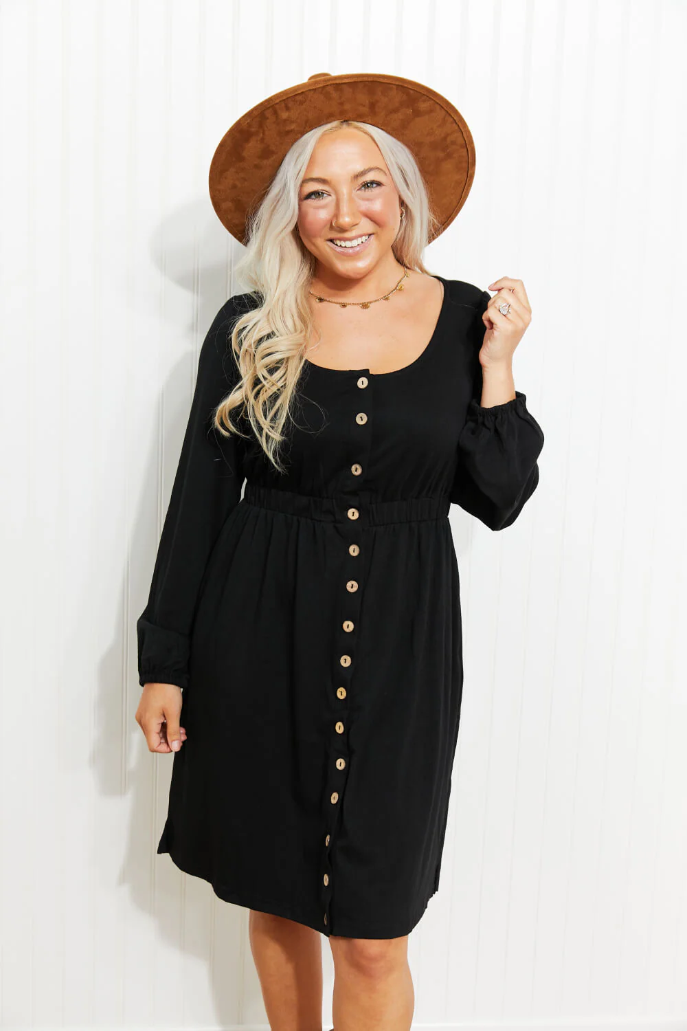 Scoop Neck Empire Waist Long Sleeve Mini Dress - Image 16