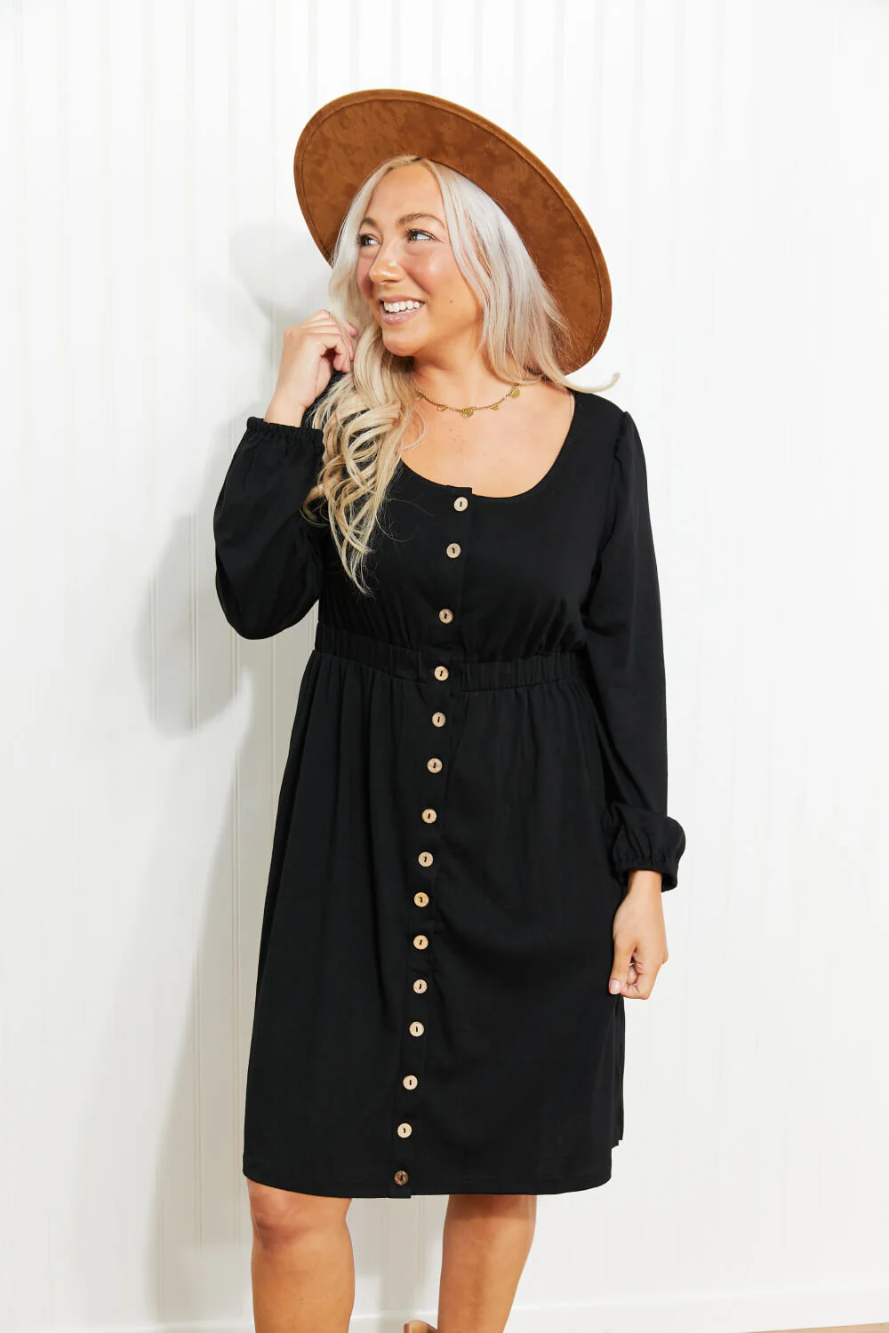 Scoop Neck Empire Waist Long Sleeve Mini Dress - Image 17