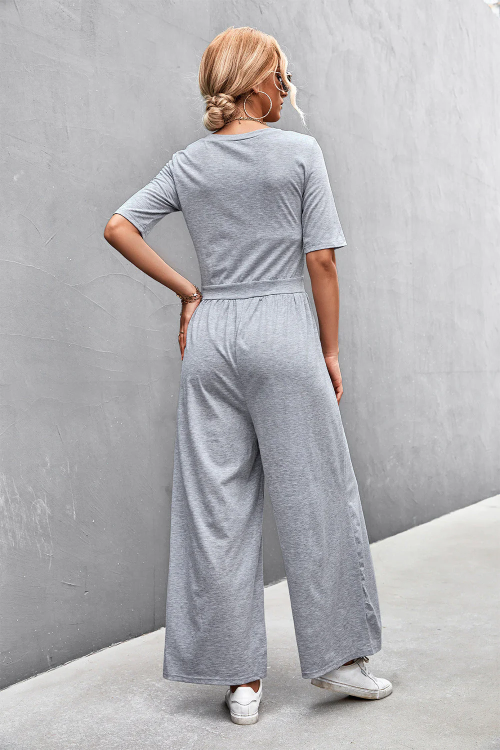 Scoop Neck Half Sleeve Wide Leg Jumpsuit - Image 12