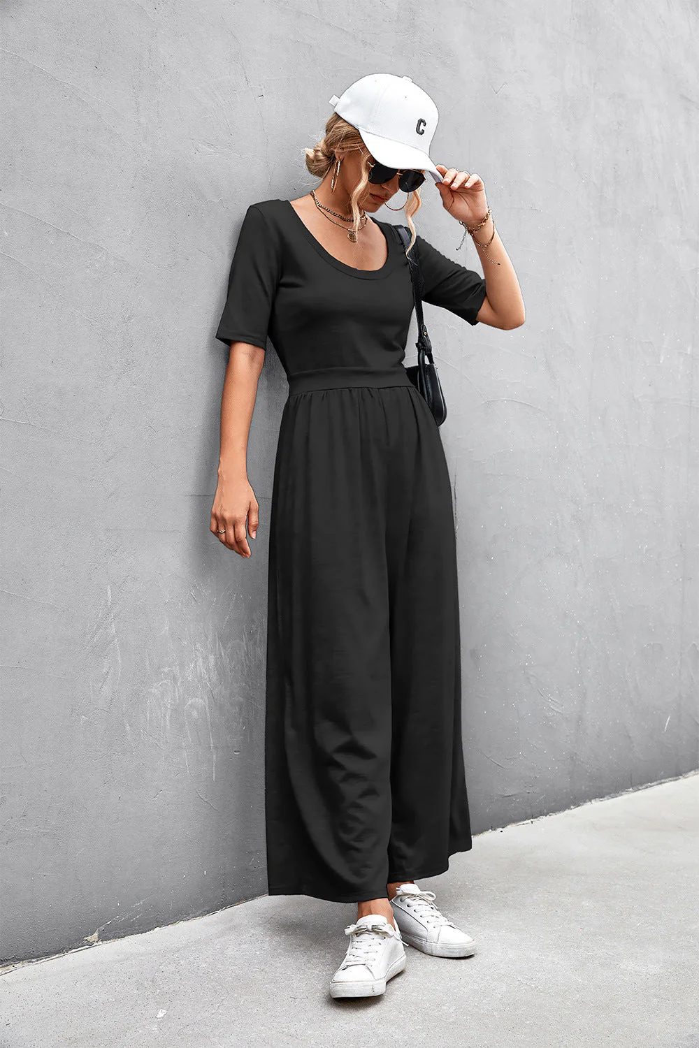 Scoop Neck Half Sleeve Wide Leg Jumpsuit - Image 23
