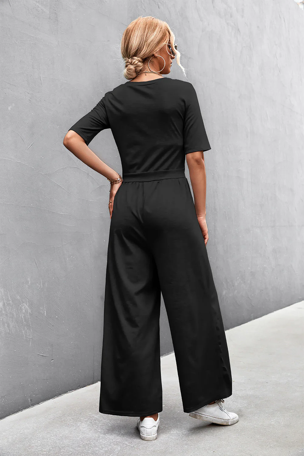 Scoop Neck Half Sleeve Wide Leg Jumpsuit - Image 24