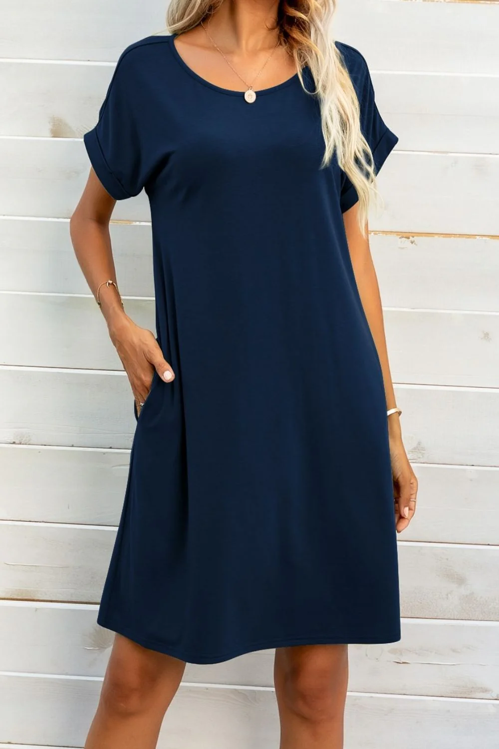 Scoop Neck Short Sleeve Pocket Dress - Image 10