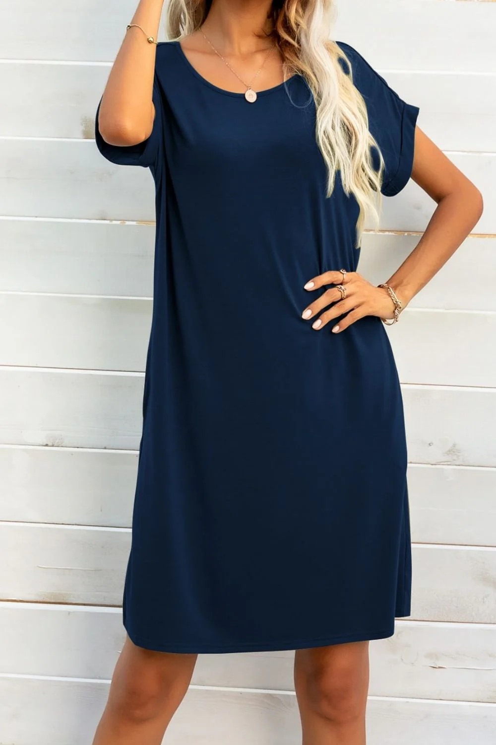 Scoop Neck Short Sleeve Pocket Dress - Image 12