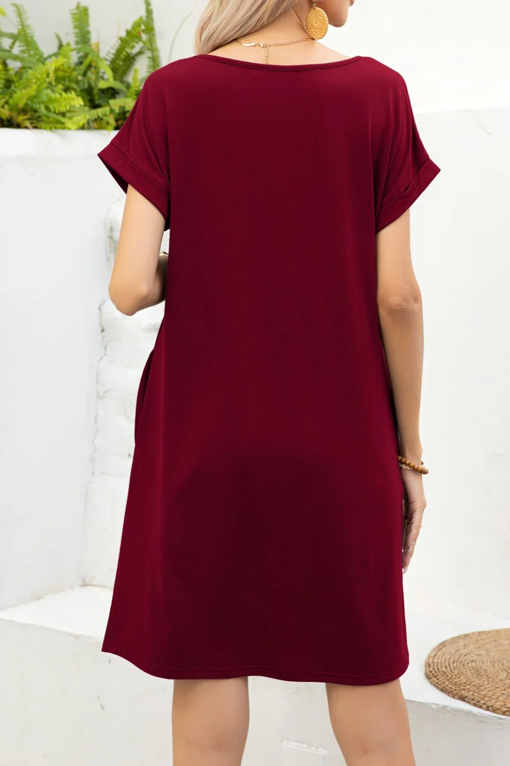 Scoop Neck Short Sleeve Pocket Dress - Image 16