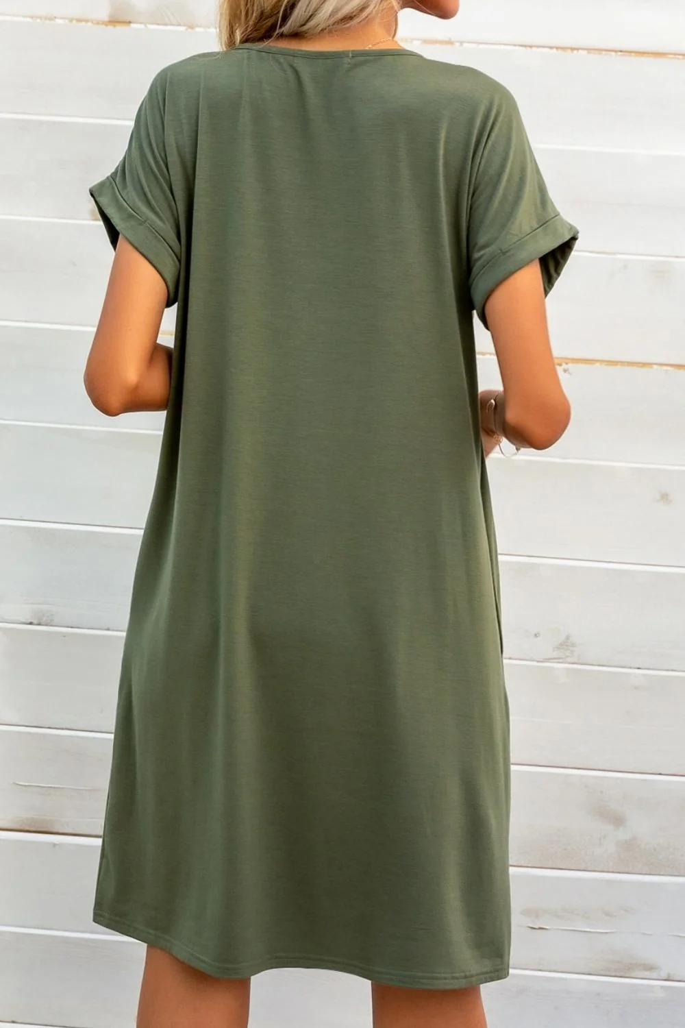 Scoop Neck Short Sleeve Pocket Dress - Image 2