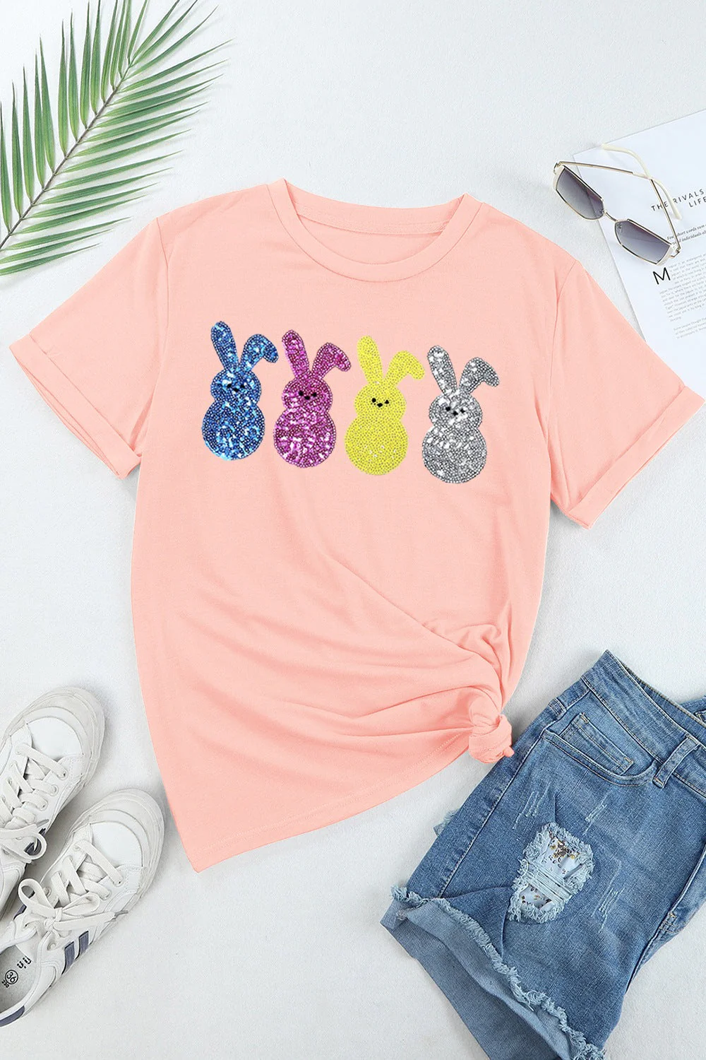 Sequin Bunny Round Neck Short Sleeve T-Shirt - Image 5