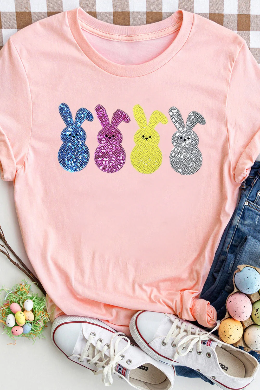 Sequin Bunny Round Neck Short Sleeve T-Shirt - Image 7