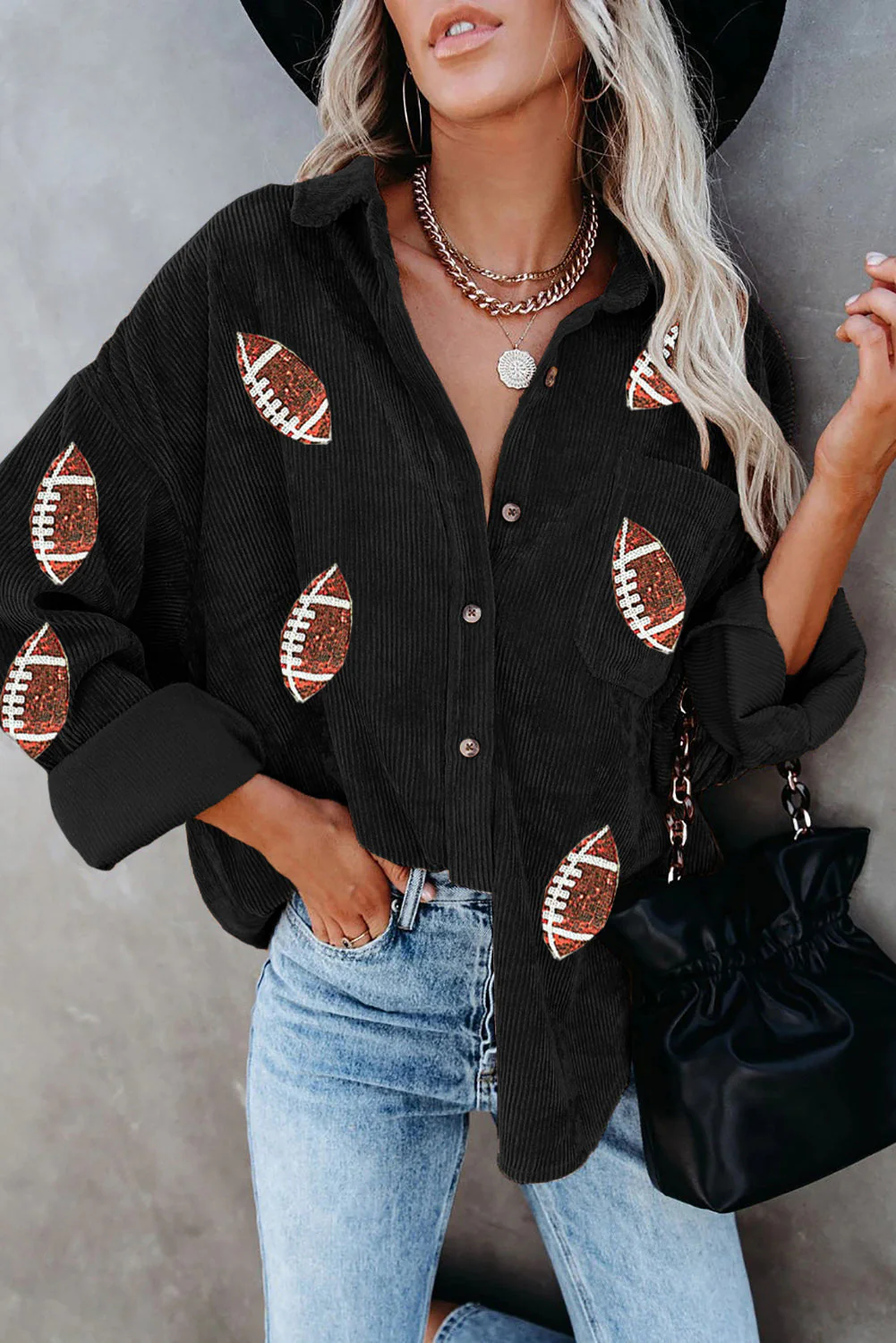 Sequin Football Button Up Long Sleeve Jacket - Image 2