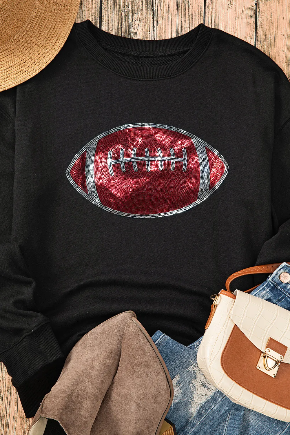 Sequin Football Long Sleeve Sweatshirt - Image 3