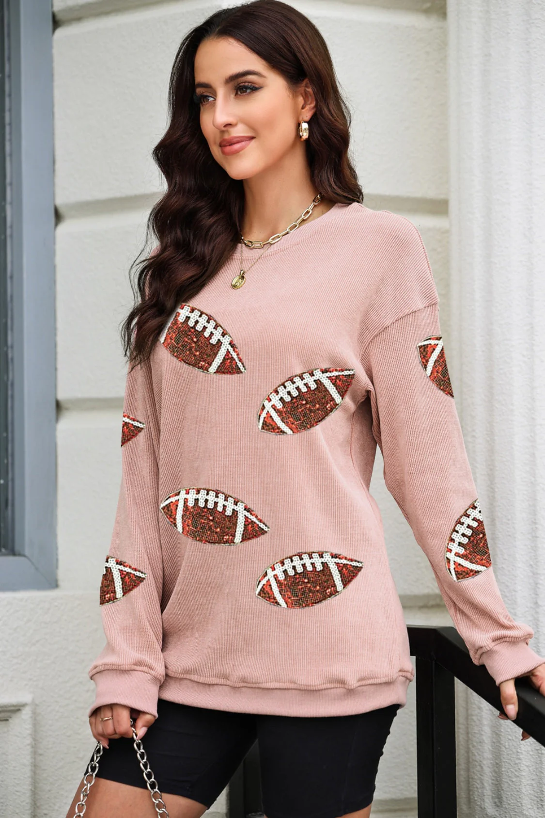 Sequin Football Patch Corduroy Sweatshirt - Image 2