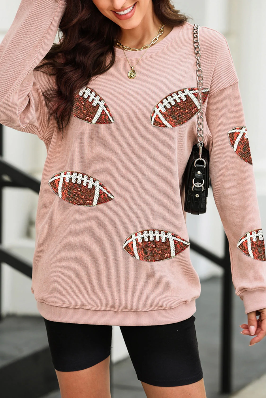 Sequin Football Patch Corduroy Sweatshirt - Image 3