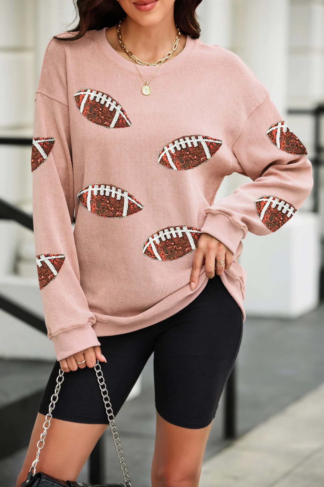 Sequin Football Patch Corduroy Sweatshirt - Image 4