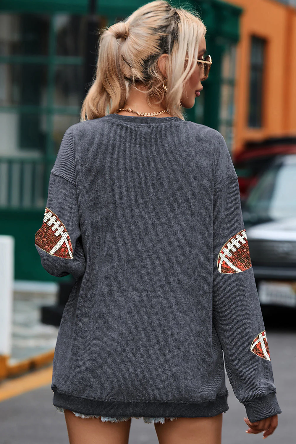 Sequin Football Patch Corduroy Sweatshirt - Image 7