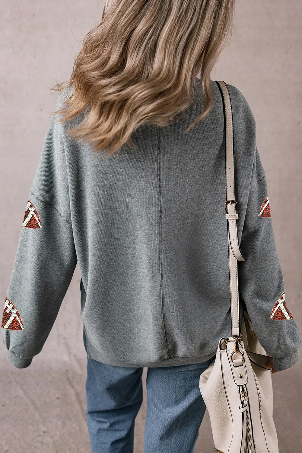 Sequin Football Round Neck Long Sleeve Sweatshirt - Image 3