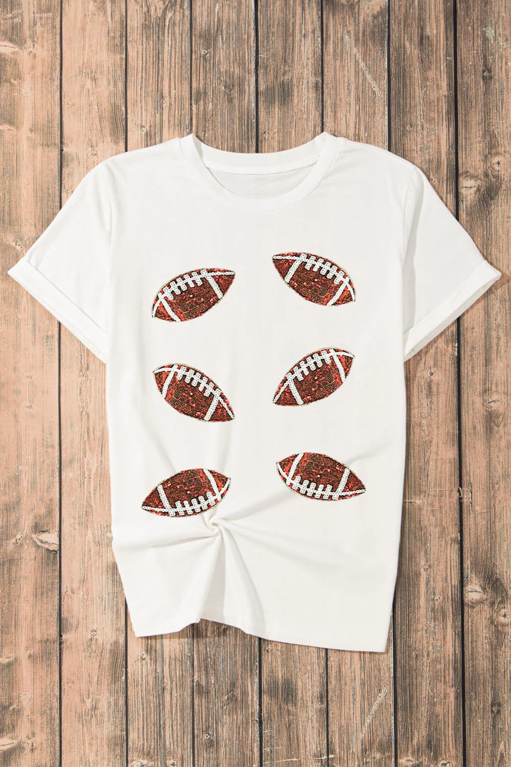 Sequin Football Round Neck Short Sleeve T-Shirt - Image 3