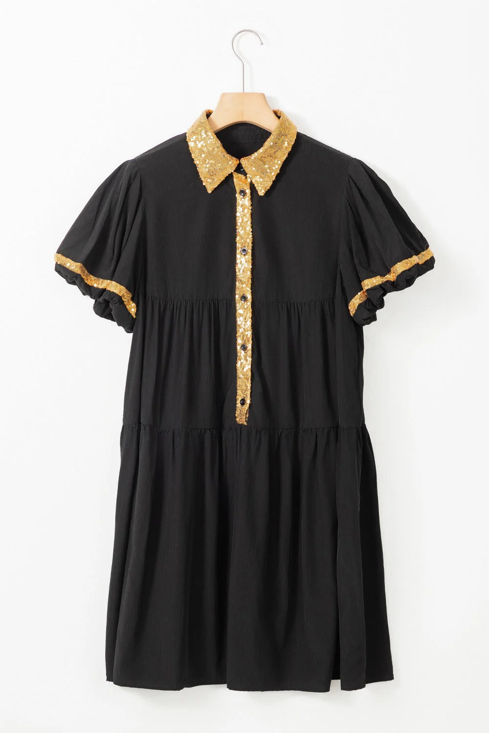Sequin Half Button Short Sleeve Dress - Image 7