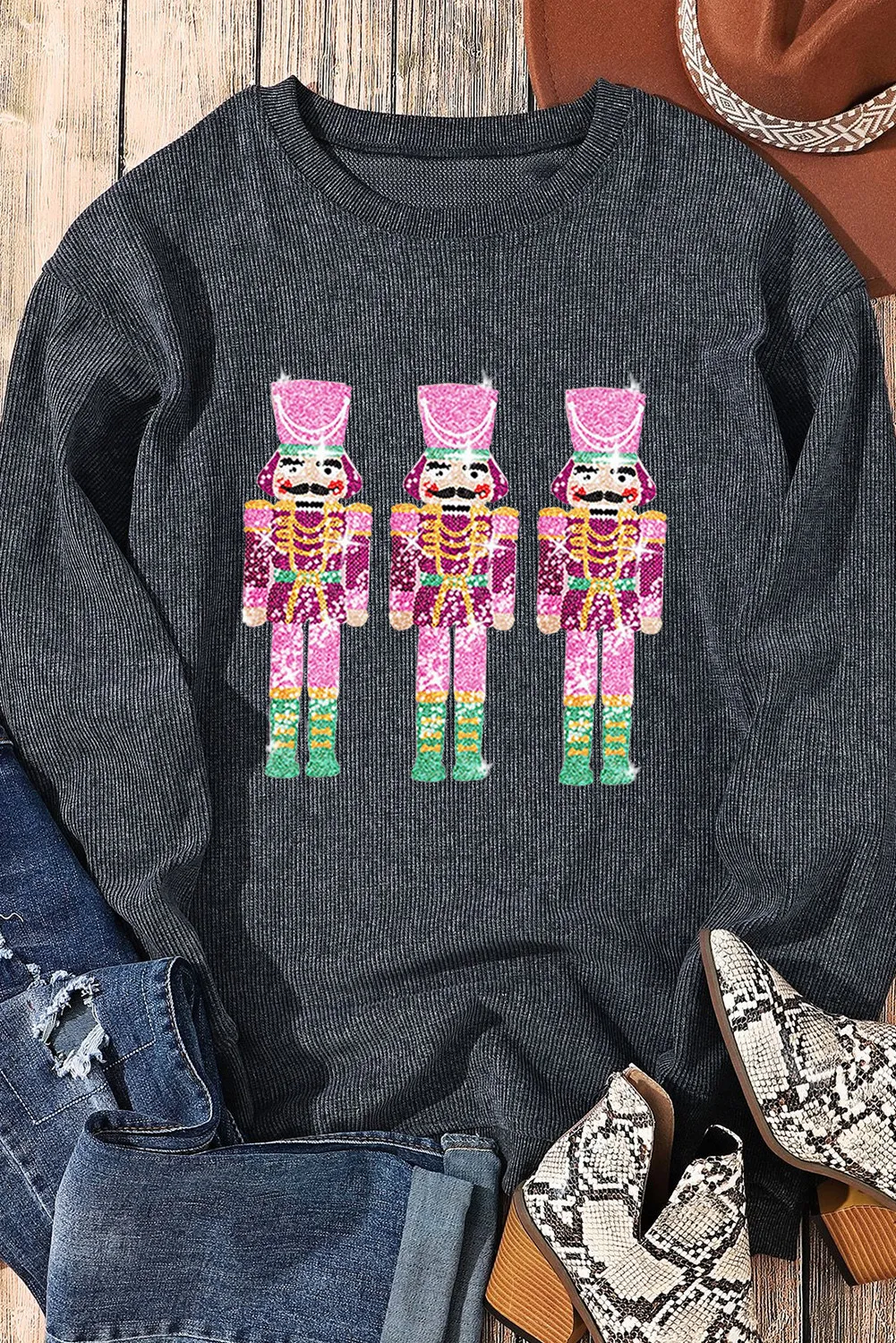 Sequin Nutcracker Round Neck Long Sleeve Sweatshirt - Image 4