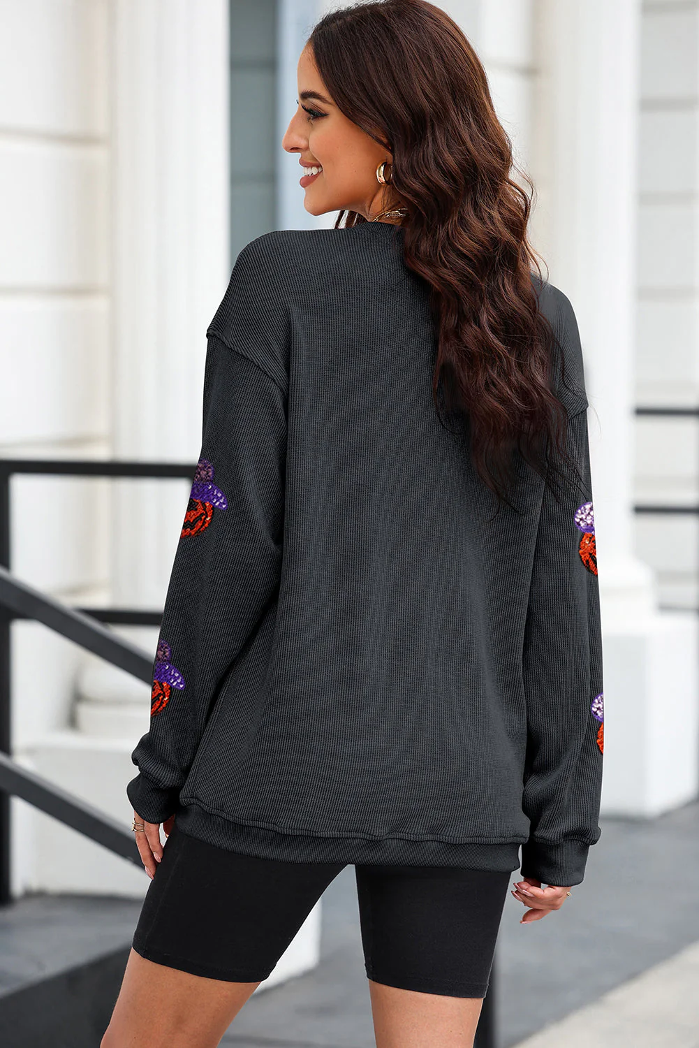 Sequin Pumpkin Long Sleeve Sweatshirt - Image 3