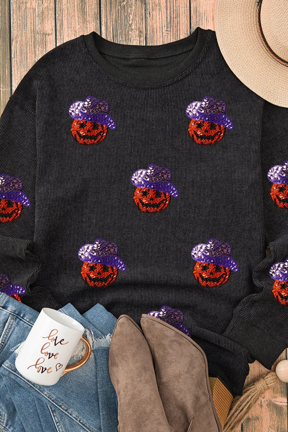 Sequin Pumpkin Long Sleeve Sweatshirt - Image 4