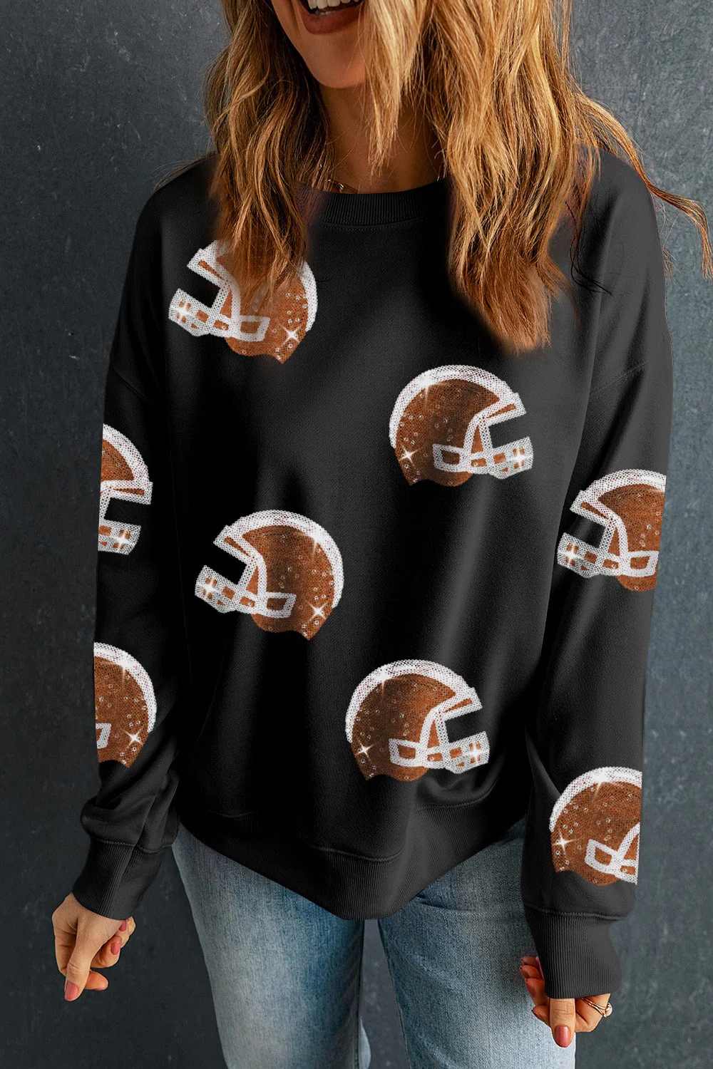 Sequin Round Neck Long Sleeve Sweatshirt - Image 2